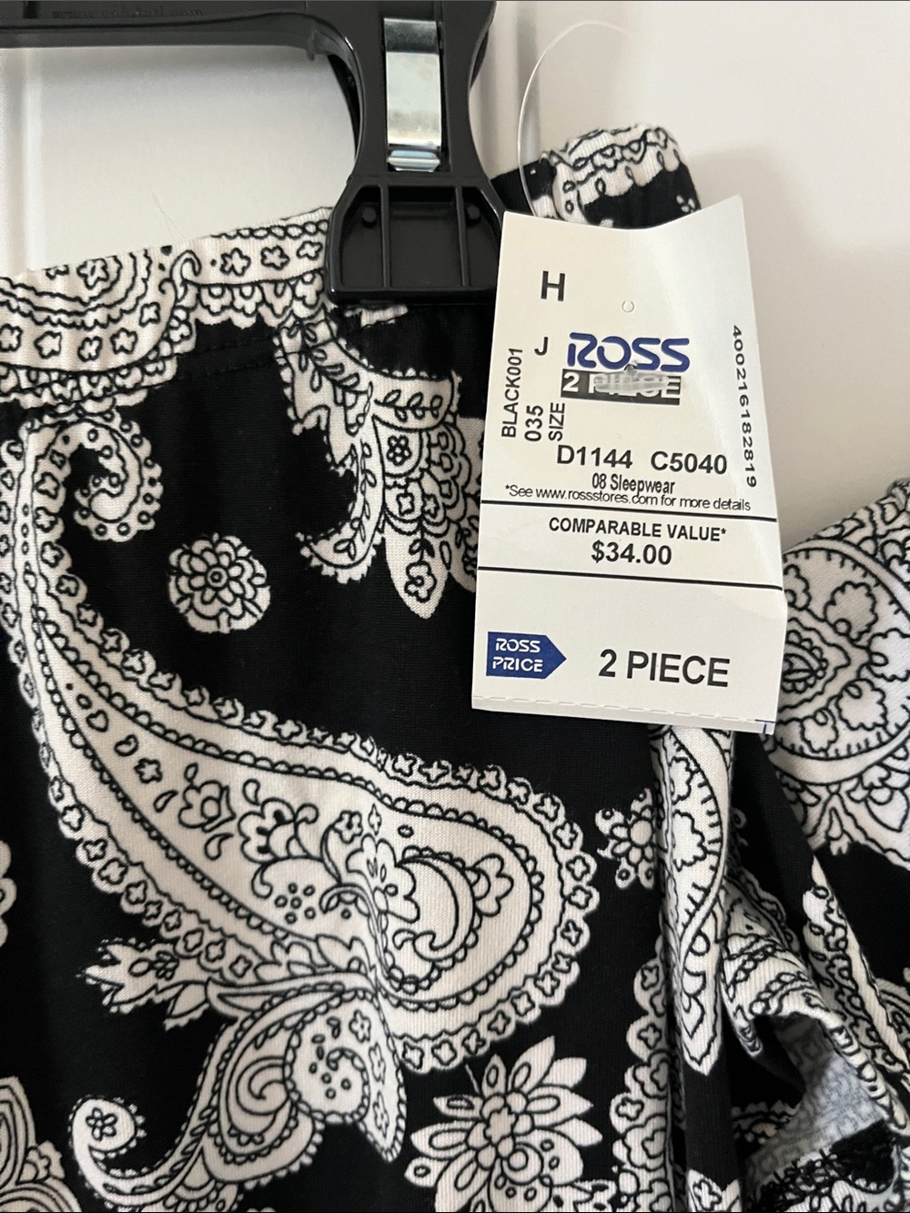 Anne Klein Black & White Paisley Two-Piece Pajama Set - Picture 5 of 8